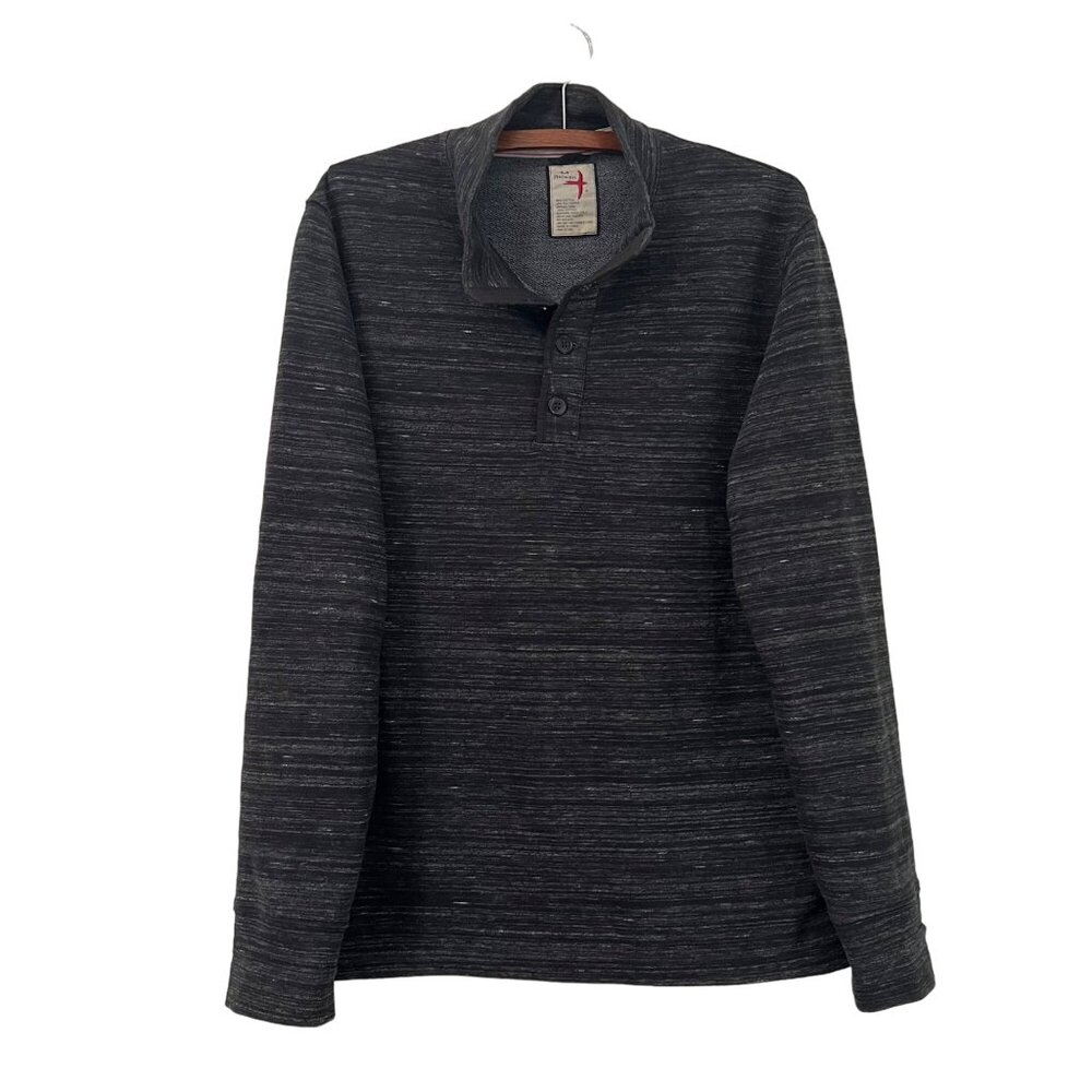 Relwen Huckberry Dark Gray 1/4 Button Pullover Sweater Mens Size Medium